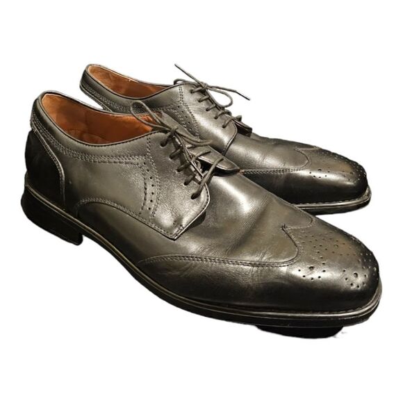 JOHNSTON & MURPHY Black Leather Wingtip Shoes -  Size 11 1/2 - Picture 1 of 10